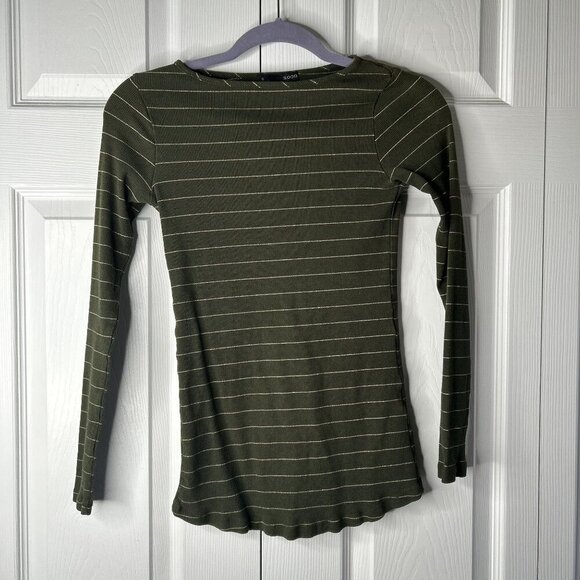 Soon Maternity Dark Green Striped Long Sleeve Ribbed Top Women's Size Small S - Picture 7 of 7